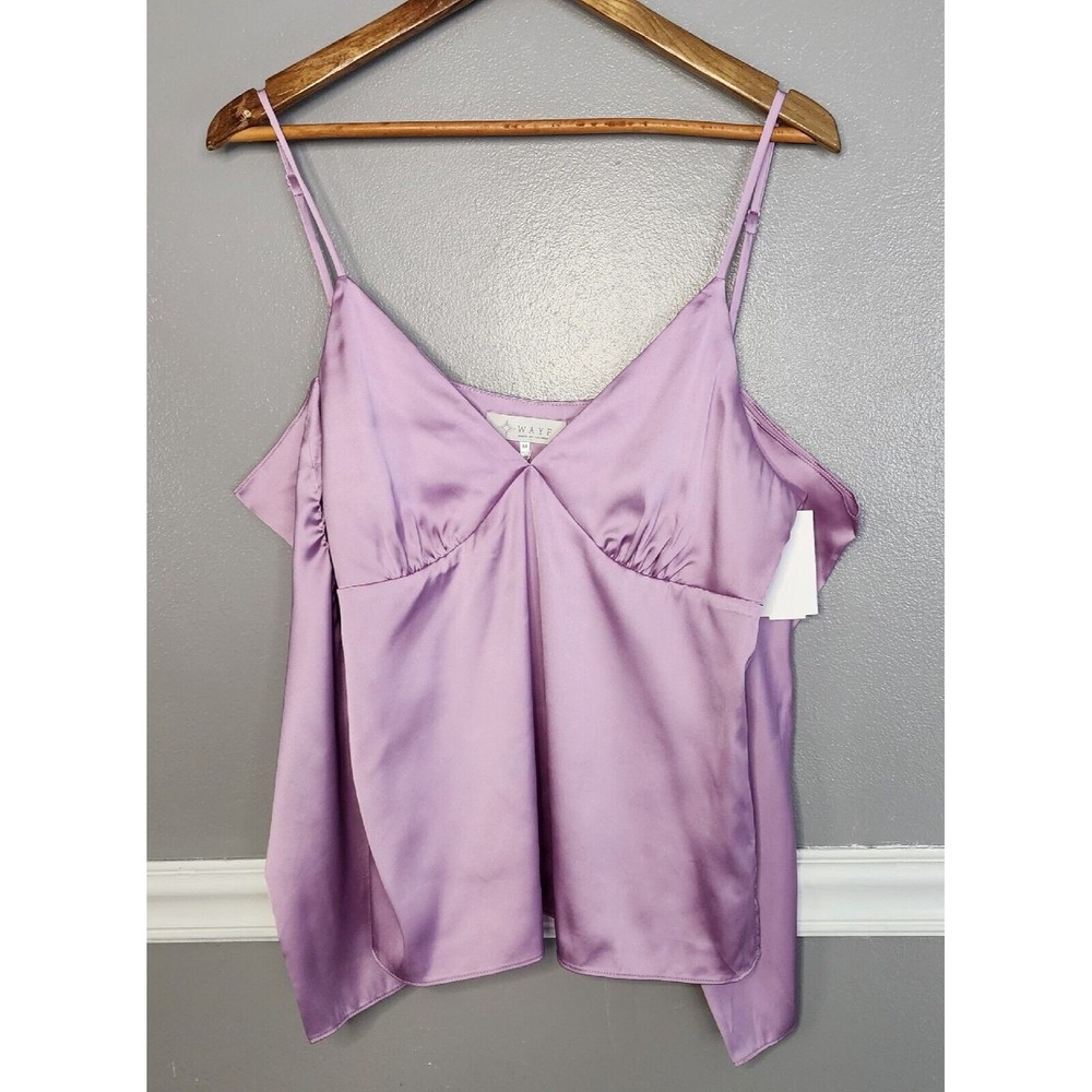 WAYF, Women's Satin Long Sleeve Off Shoulder Blouse Lavander Size M